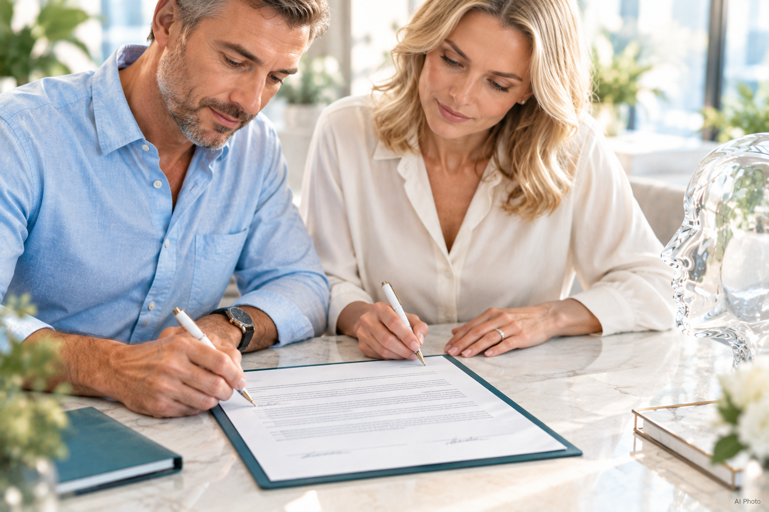 Podpisywanie formularza świadomej zgody i umowy na zabieg w nowoczesnym biurze | Signing informed consent form and treatment contract in a modern clinic office | Ondertekening van het geïnformeerde toestemmingsformulier en behandelcontract | Unterzeichnung der Einverständniserklärung und des Behandlungsvertrags | Podpisování formuláře informovaného souhlasu a smlouvy o péči | Подписание формы информированного согласия и договора на лечение